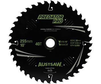 AUSTSAW TIMBER BLADE 255MM X 30 BORE X 40 T THIN KERF 